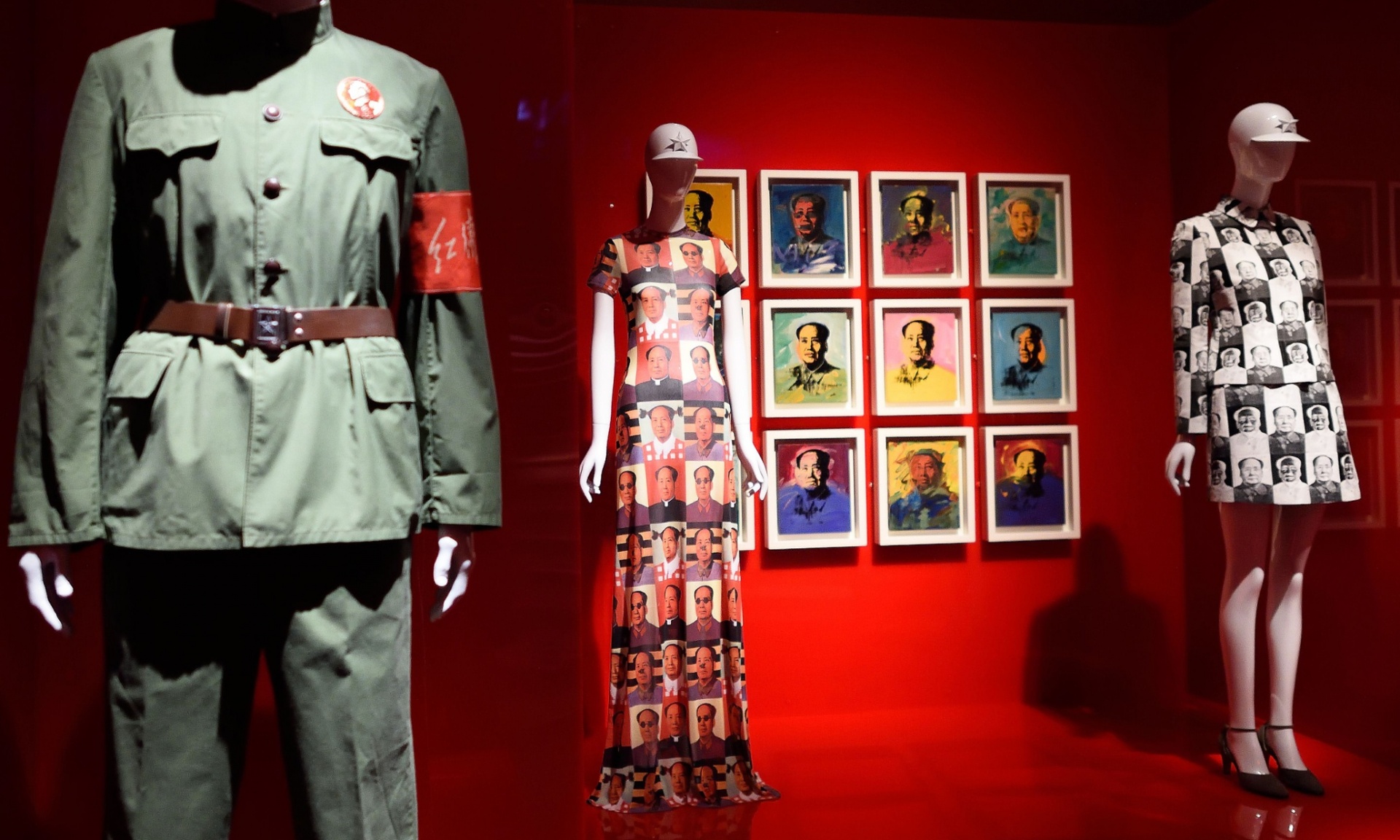 Artwork by Andy Warhol and a dress by Vivienne Tam are displayed as part of the Met’s China Through the Looking Glass. Photograph Don Emmert-getty Images